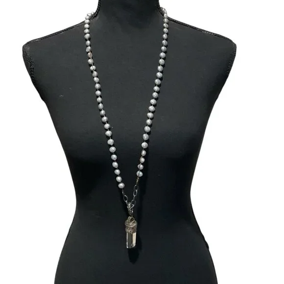 Love Heals Pearl Charm Statement Necklace With Crystal Pendant - Picture 5 of 10